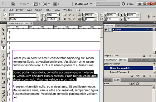 Highlighting Text in Adobe InDesign Before Applying a Paragraph Style to the Highlighted Text